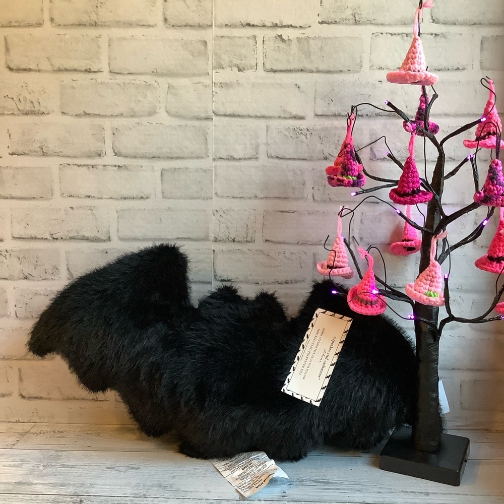 CUPCAKES AND CASHMERE 13x22 Faux Fur Shaped Bat Halloween Pillow